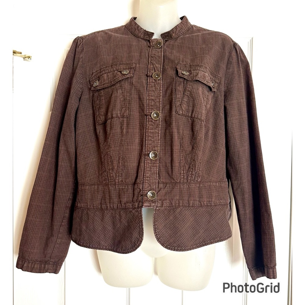 Faded Glory Women's Utility Jacket in Rich Brown & Black Plaid